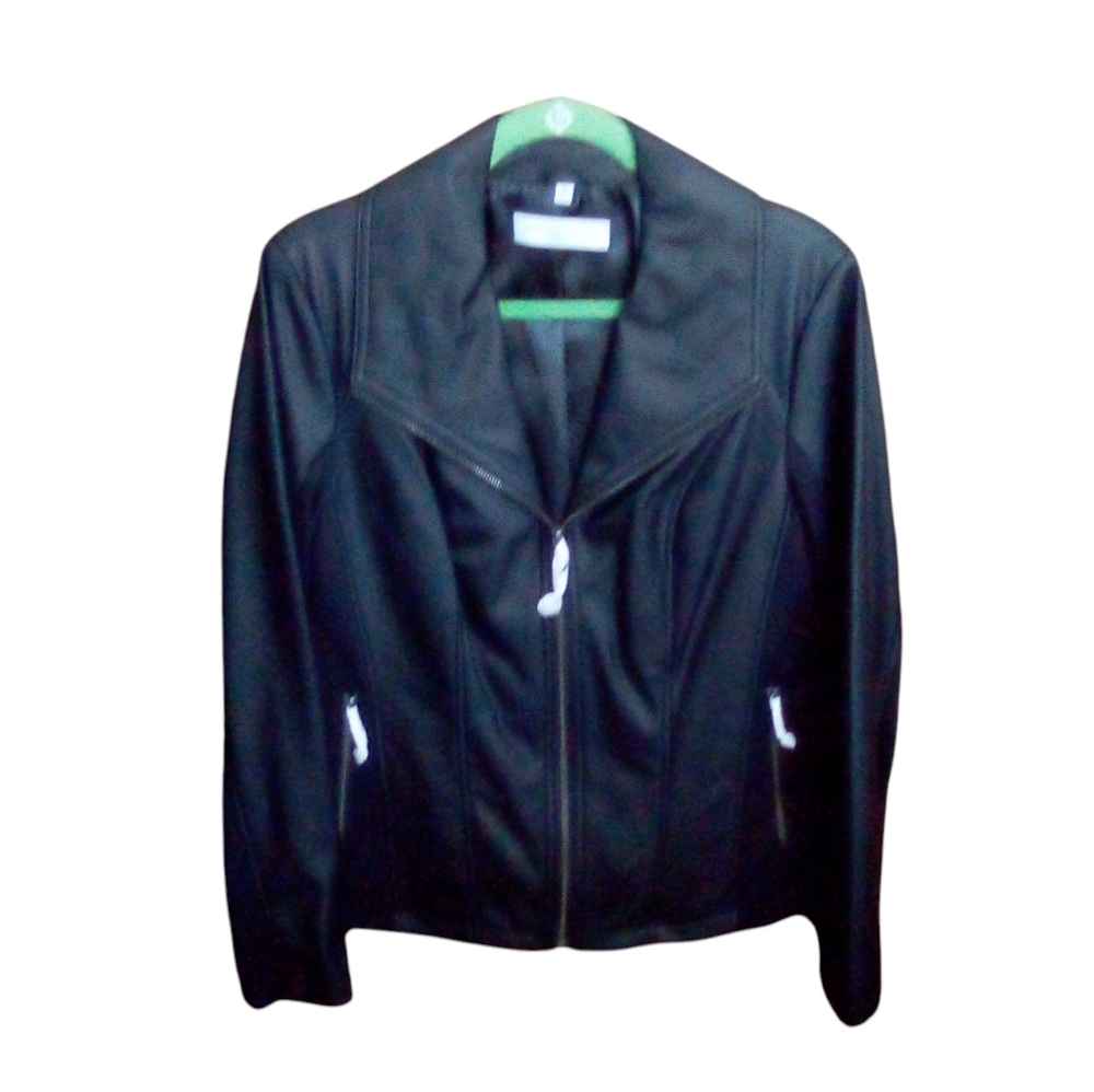 Pamela McCoy Jacket Womens Black Faux Leather Ponte Moto Biker Goth Medium